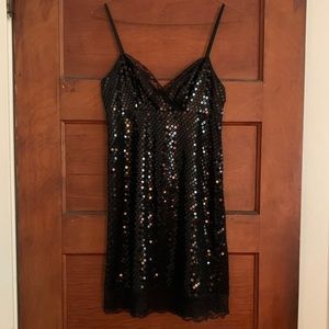Sequin Babydoll Dress with Lace Trim